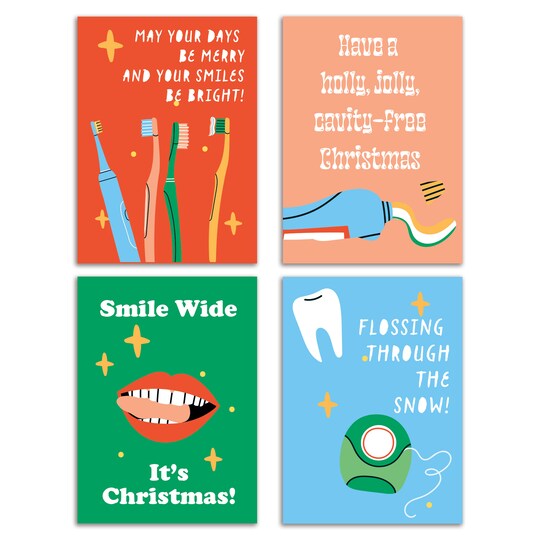 Dental-Themed Christmas Greeting Cards Boxed Set of 24 Holiday Notecards Featuring Funny Tooth and Smile Designs, Perfect for Dentists, Hygienists, and Dental Offices